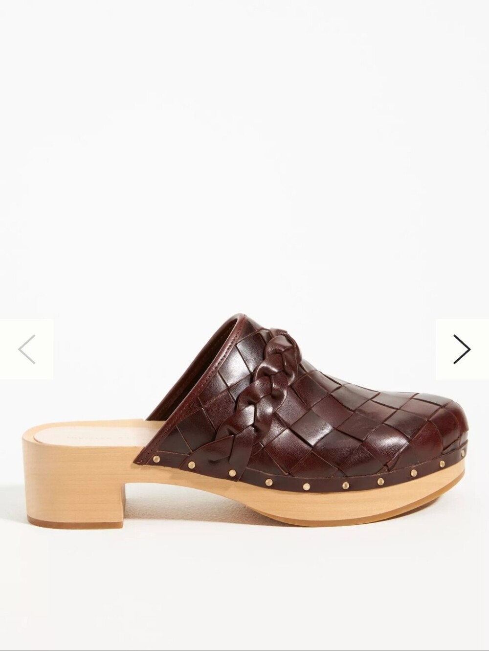 Loeffler Randall Braided Leather Polina Brown Clog Mule with Wooden Heel 7.5
